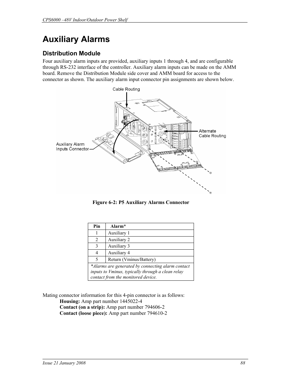 Auxiliary alarms, Distribution module | GE Industrial Solutions CPS6000 User Manual | Page 88 / 212