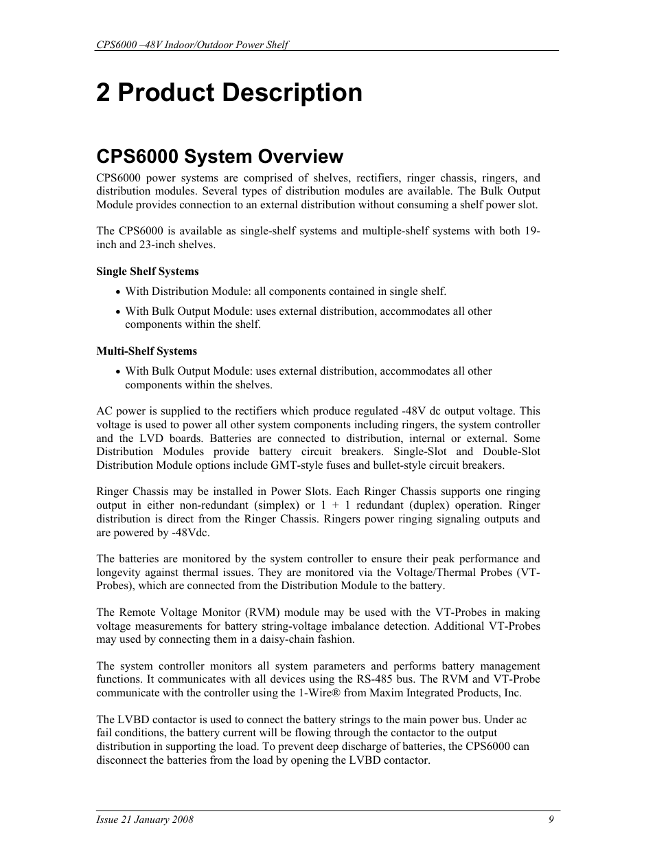 2 product description, Cps6000 system overview | GE Industrial Solutions CPS6000 User Manual | Page 9 / 212