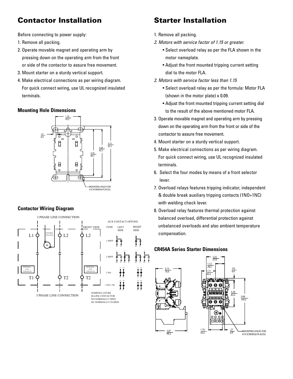 Contactor installation, Starter installation | GE Industrial Solutions CR454A Series Starters User Manual | Page 2 / 4