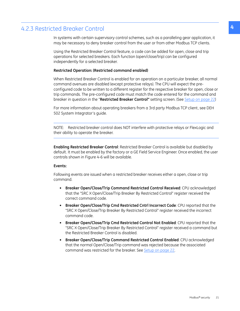3 restricted breaker control | GE Industrial Solutions Entellisys 5.0 Administrator Manual User Manual | Page 21 / 84