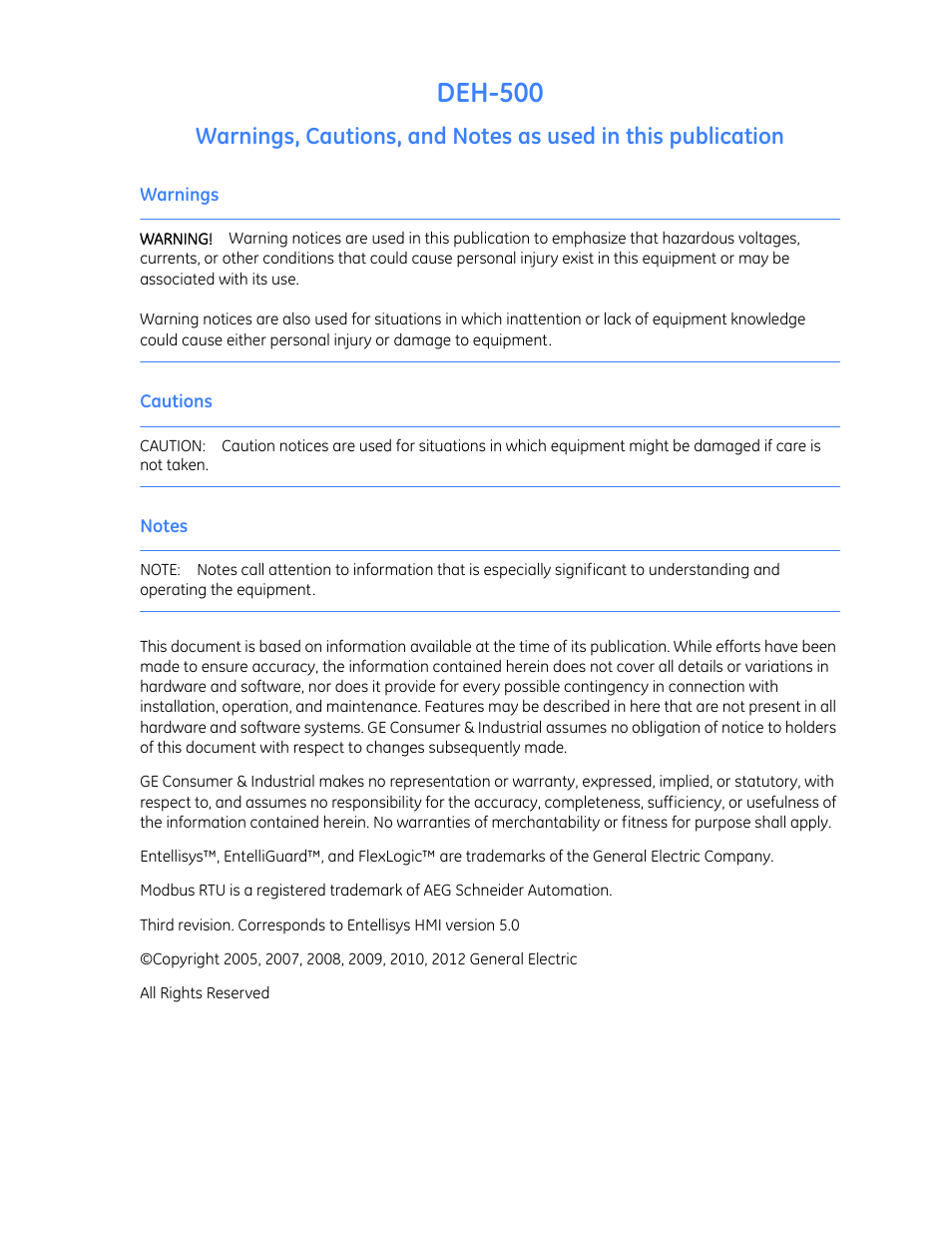 Deh-500 | GE Industrial Solutions Entellisys 5.0 Administrator Manual User Manual | Page 3 / 84