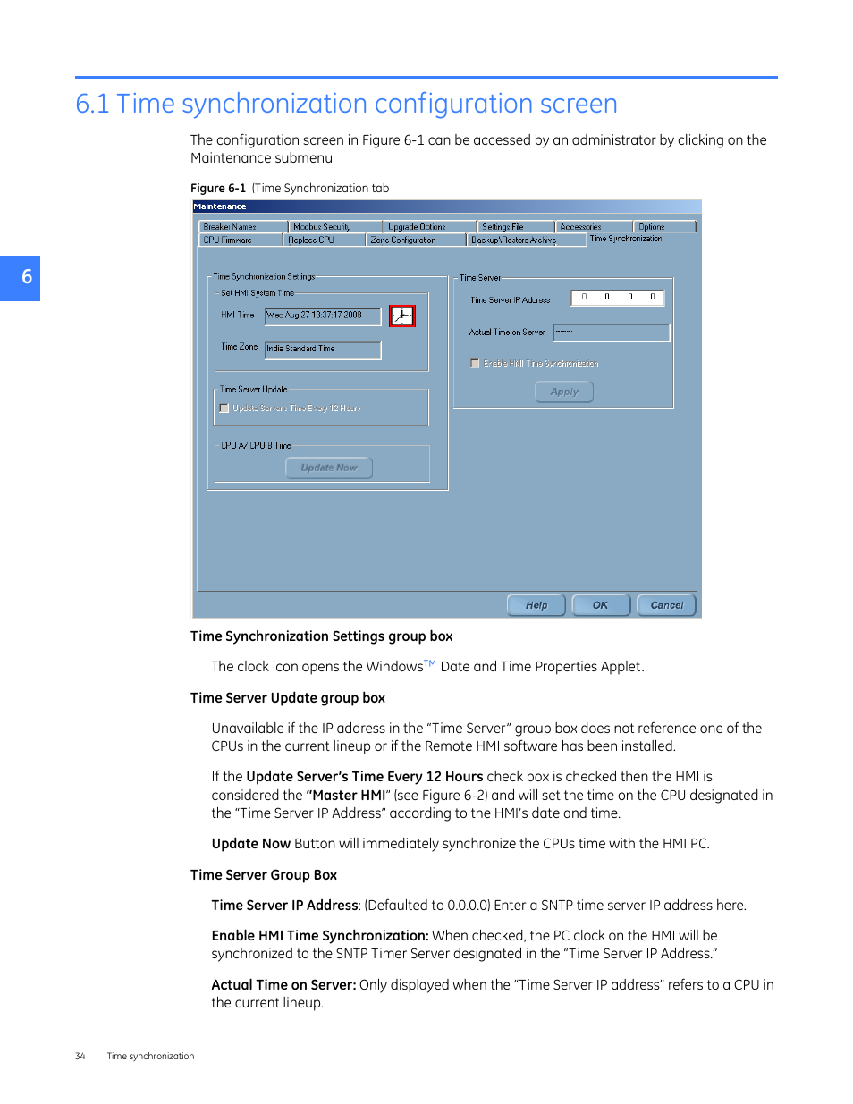 1 time synchronization configuration screen | GE Industrial Solutions Entellisys 5.0 Administrator Manual User Manual | Page 34 / 84