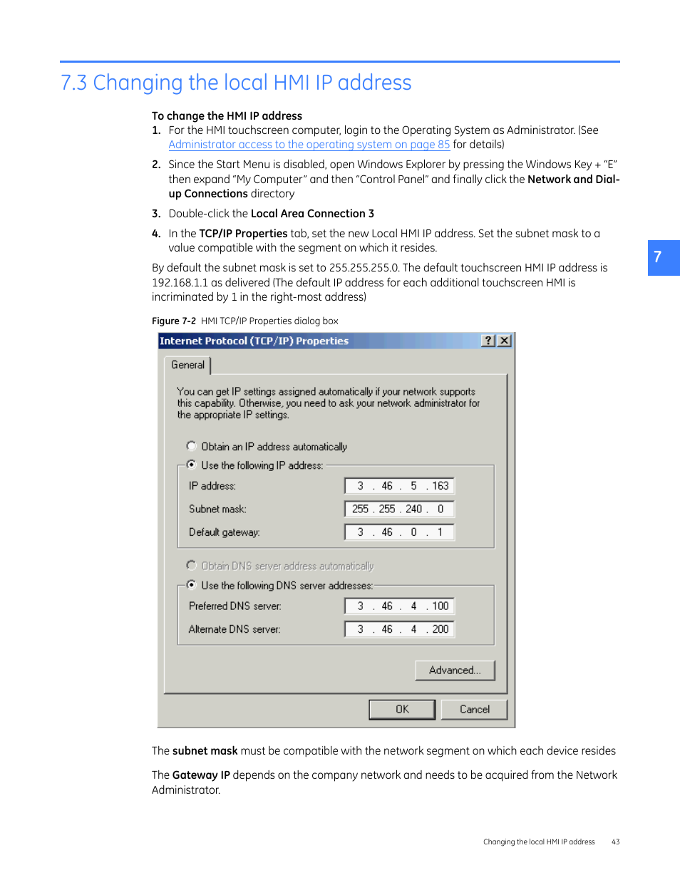 3 changing the local hmi ip address | GE Industrial Solutions Entellisys 5.0 Administrator Manual User Manual | Page 43 / 84