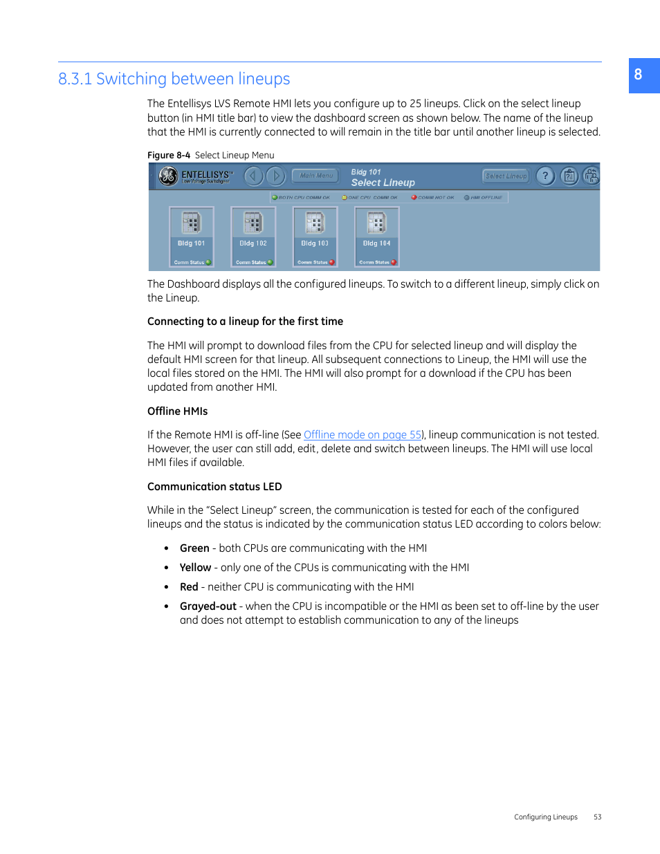 1 switching between lineups | GE Industrial Solutions Entellisys 5.0 Administrator Manual User Manual | Page 53 / 84
