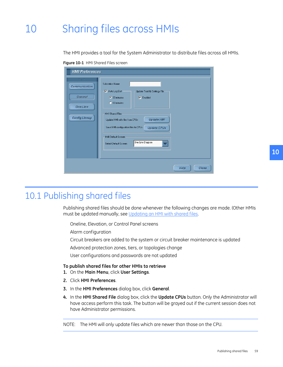 Sharing files across hmis, 1 publishing shared files, 10 sharing files across hmis | GE Industrial Solutions Entellisys 5.0 Administrator Manual User Manual | Page 59 / 84