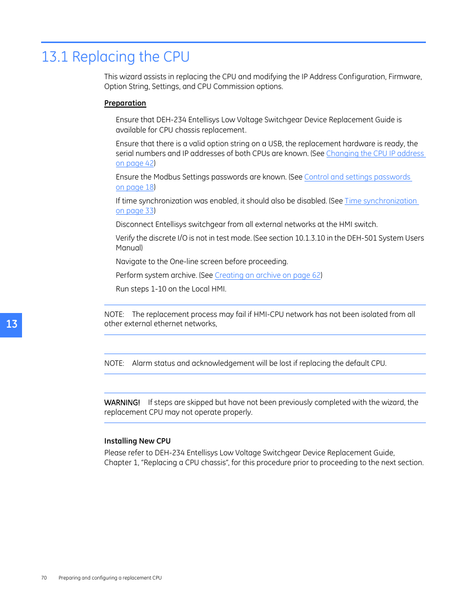 1 replacing the cpu | GE Industrial Solutions Entellisys 5.0 Administrator Manual User Manual | Page 70 / 84