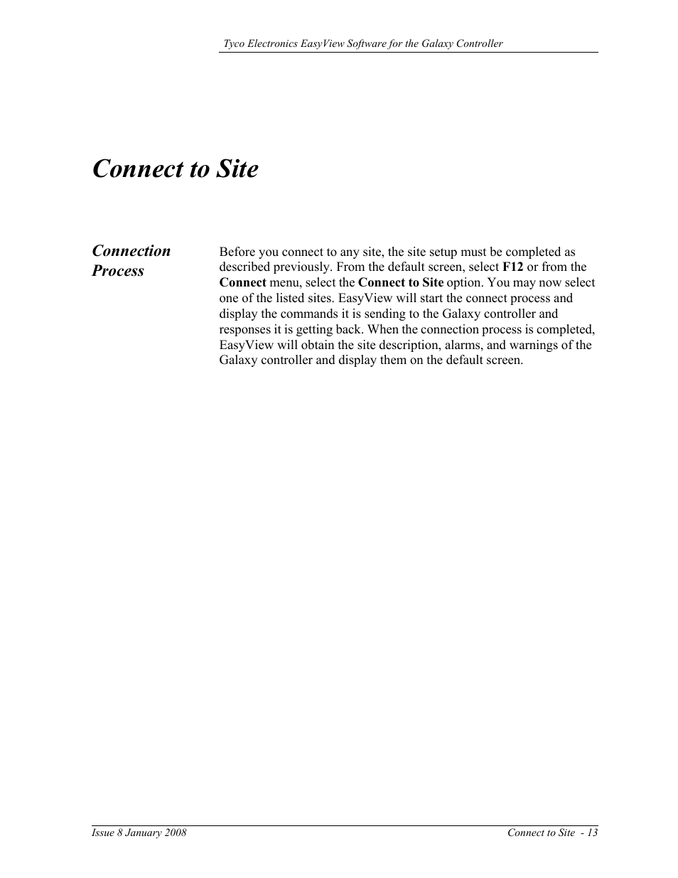 Connection process, Connect to site | GE Industrial Solutions Easy View User Manual | Page 19 / 22