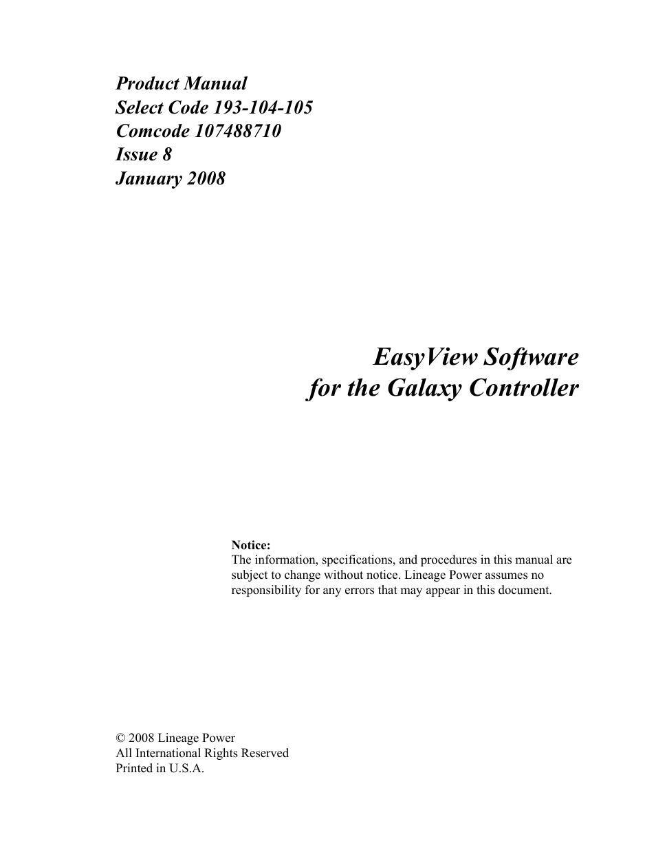 Easyview software for the galaxy controller | GE Industrial Solutions Easy View User Manual | Page 3 / 22