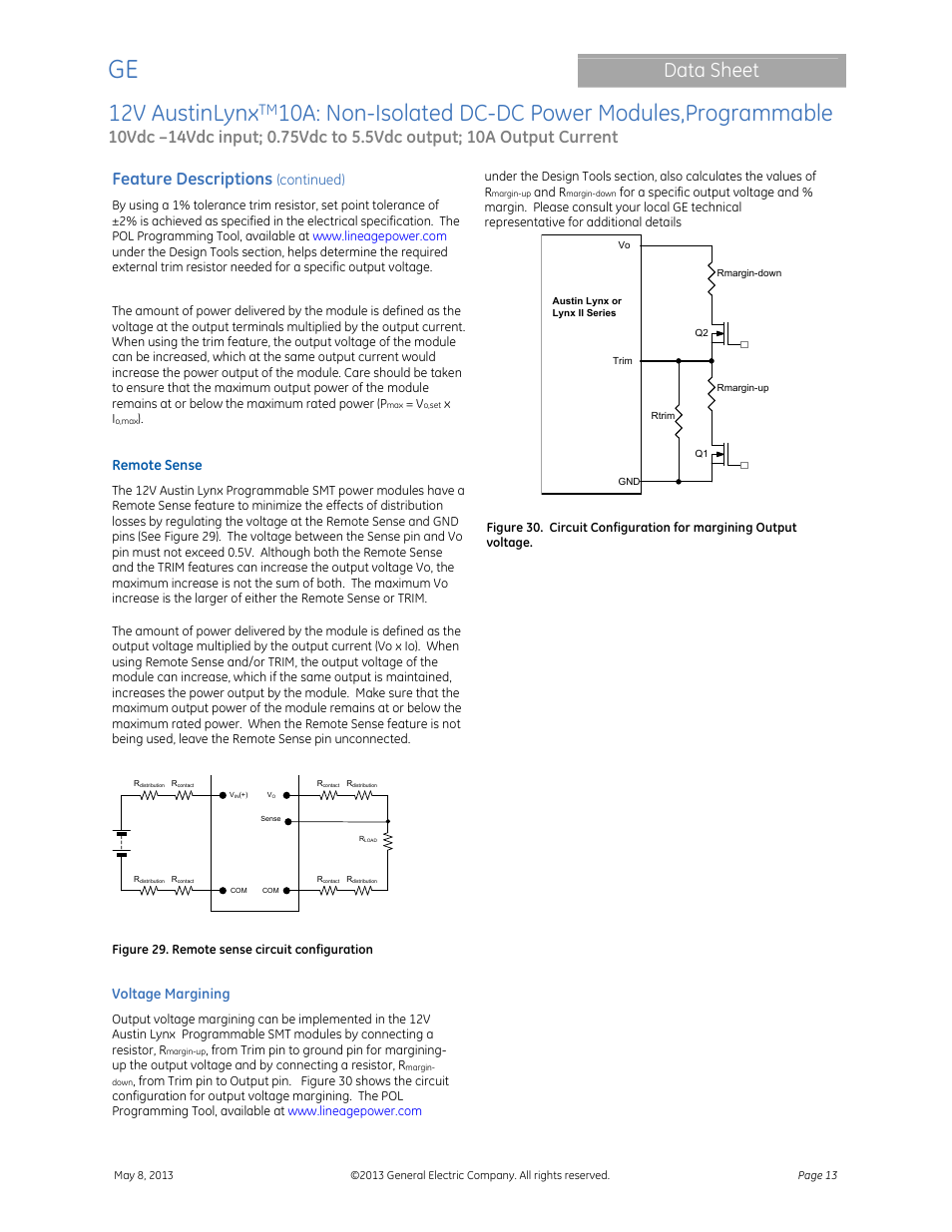 12v austinlynx, 10a: non-isolated dc-dc power modules,programmable, Data sheet | Feature descriptions | GE Industrial Solutions 12V AustinLynx 10A User Manual | Page 13 / 20