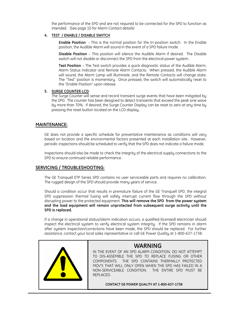 Warning | GE Industrial Solutions Tranquell Series Medium and High User Manual | Page 14 / 15