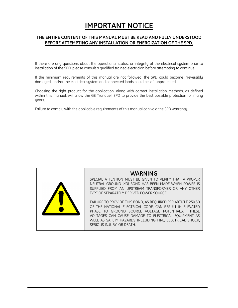 Important notice, Warning | GE Industrial Solutions Tranquell Series Medium and High User Manual | Page 3 / 15