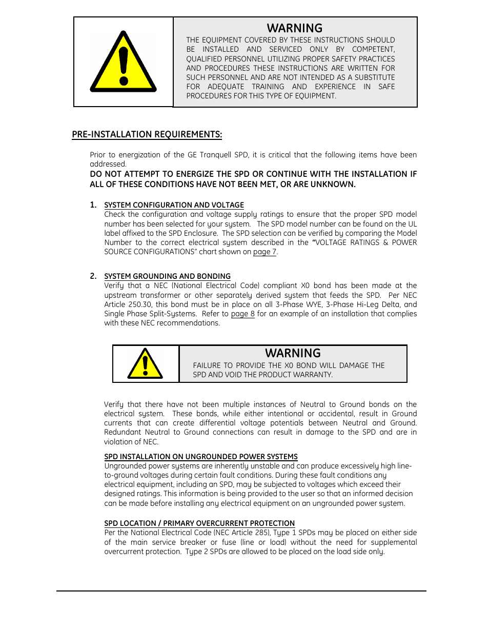 Warning | GE Industrial Solutions Tranquell Series Medium and High User Manual | Page 6 / 15