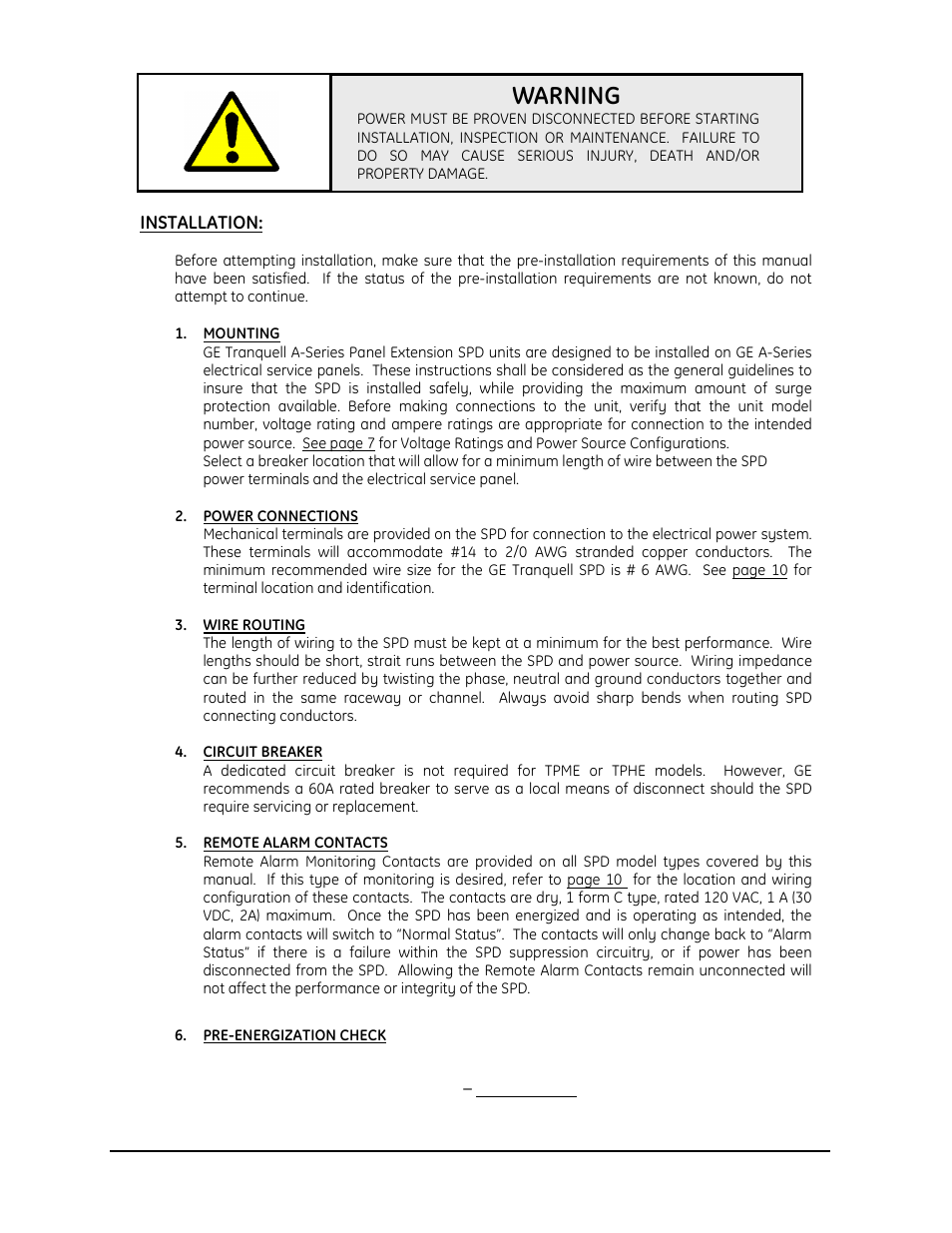 Warning | GE Industrial Solutions Tranquell Series Medium and High User Manual | Page 9 / 15