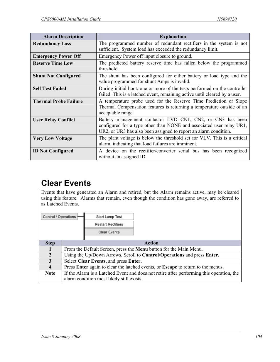 Clear events | GE Industrial Solutions CPS6000-M2 User Manual | Page 104 / 134