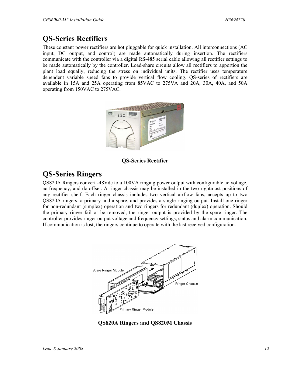 Qs-series rectifiers, Qs-series ringers | GE Industrial Solutions CPS6000-M2 User Manual | Page 12 / 134