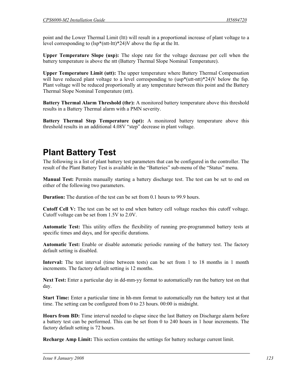 Plant battery test | GE Industrial Solutions CPS6000-M2 User Manual | Page 123 / 134