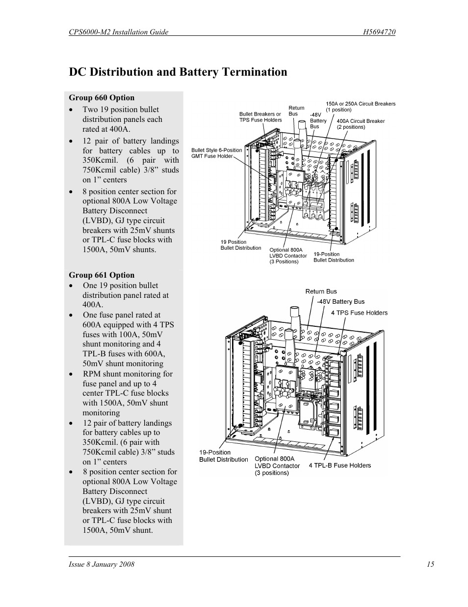 Dc distribution and battery termination | GE Industrial Solutions CPS6000-M2 User Manual | Page 15 / 134