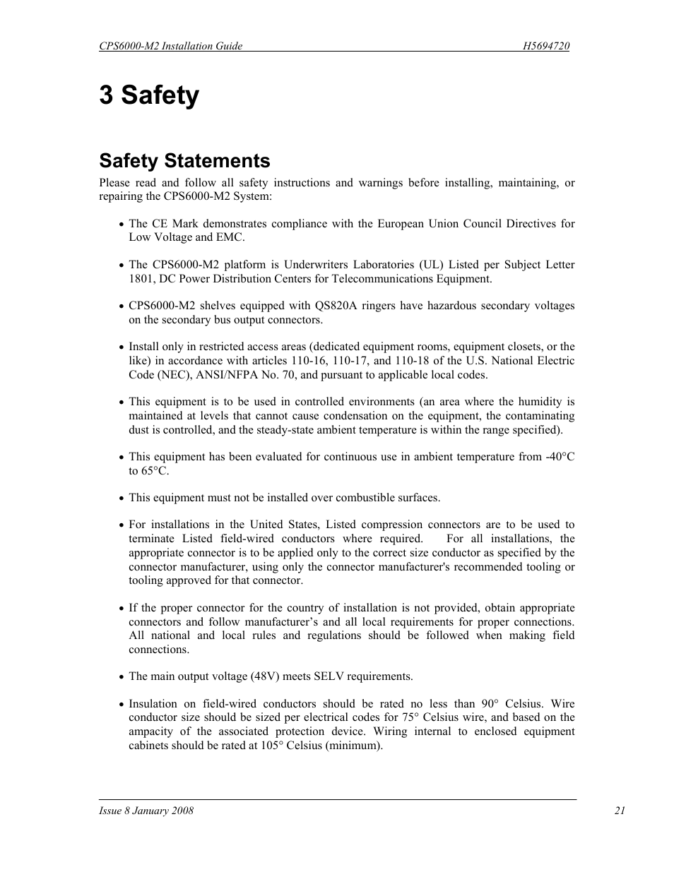 3 safety, Afety statements, Safety statements | GE Industrial Solutions CPS6000-M2 User Manual | Page 21 / 134