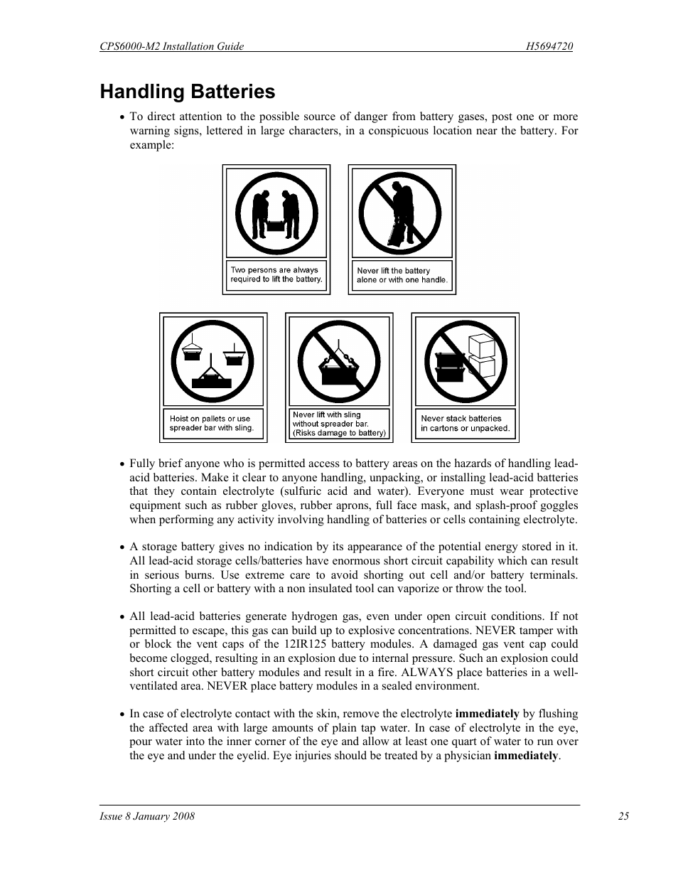 Handling batteries | GE Industrial Solutions CPS6000-M2 User Manual | Page 25 / 134