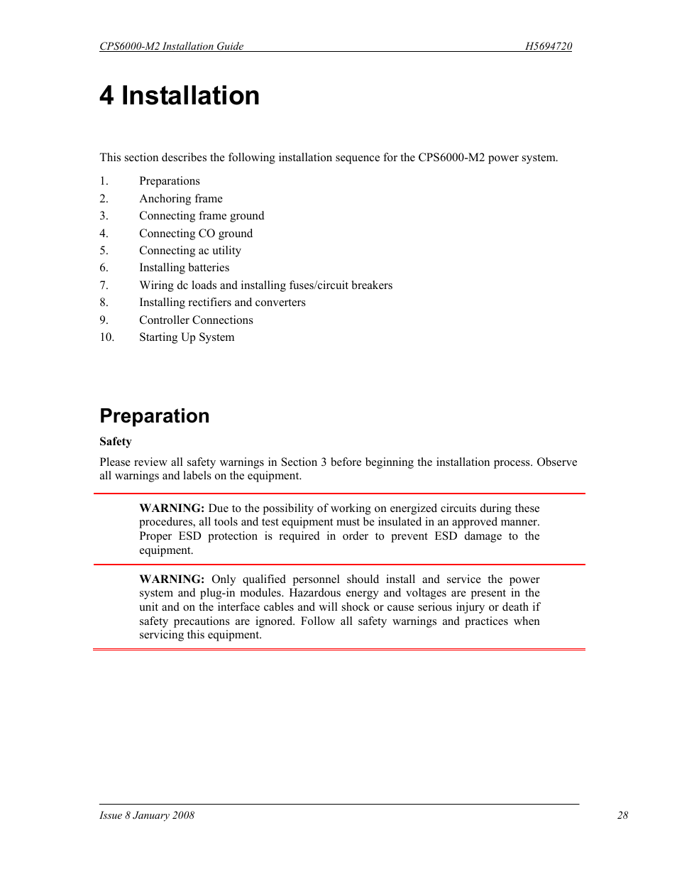 4 installation, Preparation | GE Industrial Solutions CPS6000-M2 User Manual | Page 28 / 134