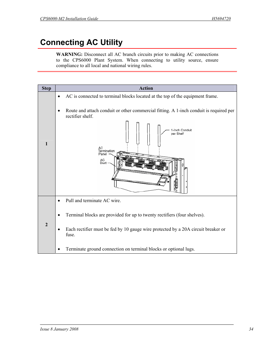 Connecting ac utility | GE Industrial Solutions CPS6000-M2 User Manual | Page 34 / 134