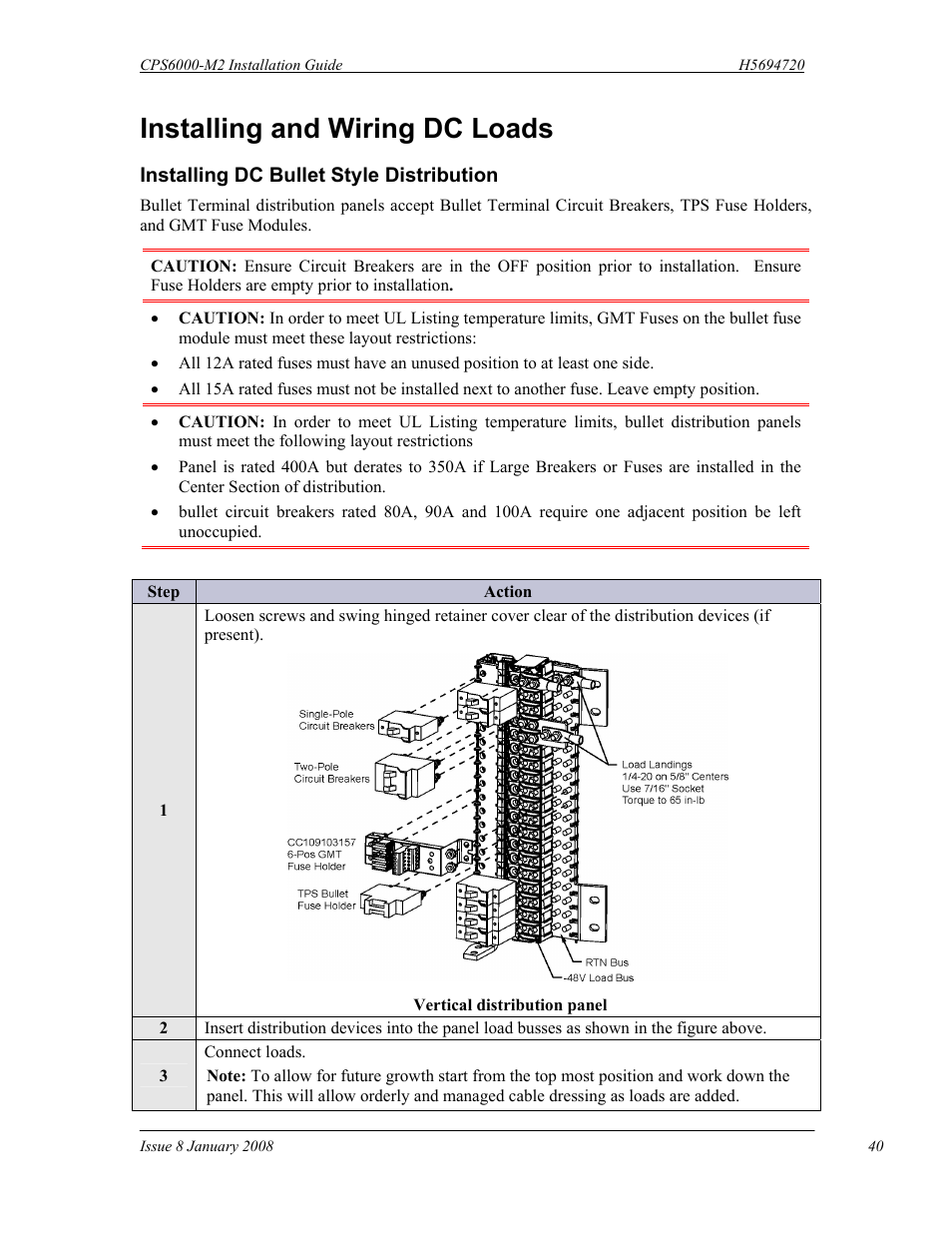 Installing and wiring dc loads | GE Industrial Solutions CPS6000-M2 User Manual | Page 40 / 134
