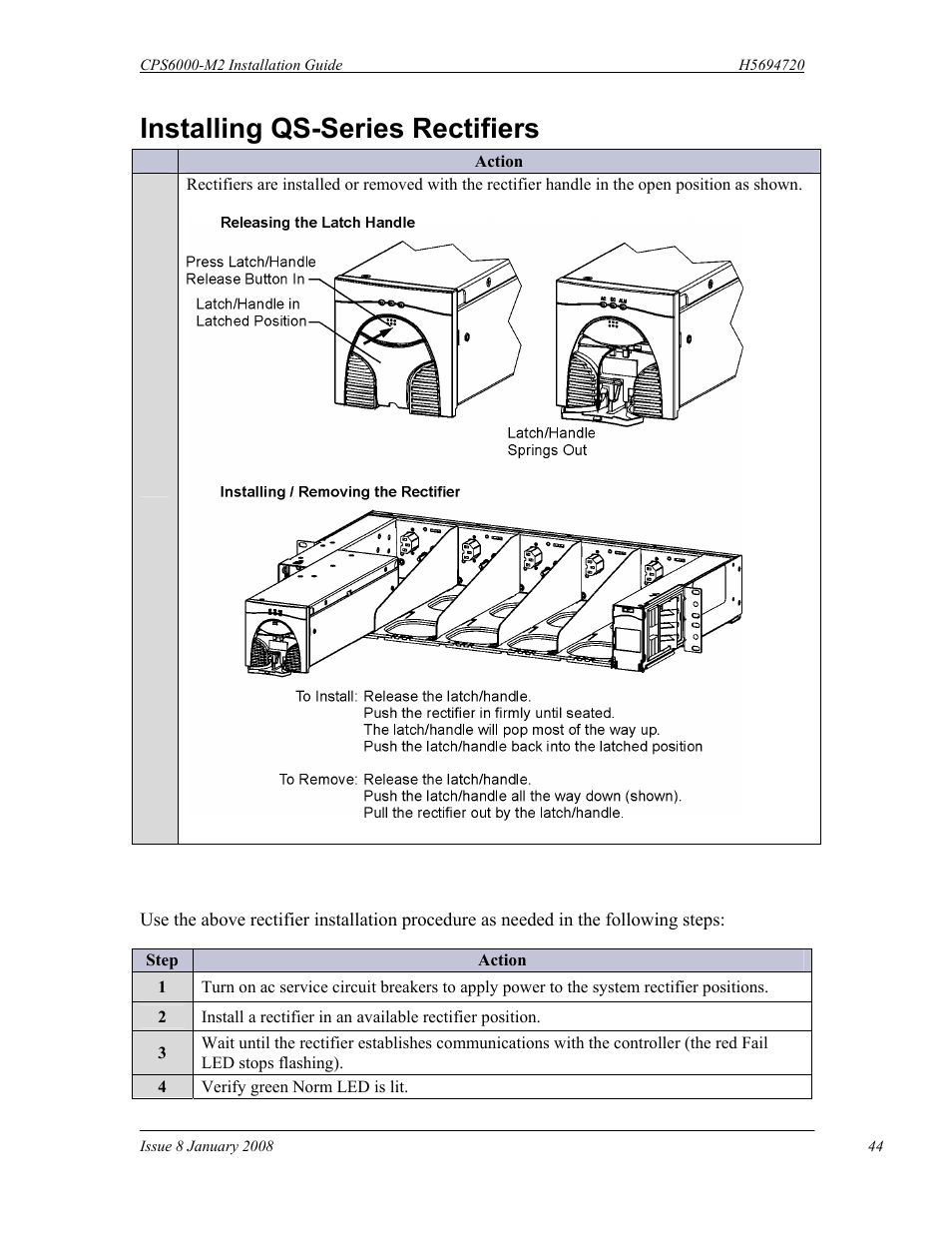 Installing qs-series rectifiers | GE Industrial Solutions CPS6000-M2 User Manual | Page 44 / 134