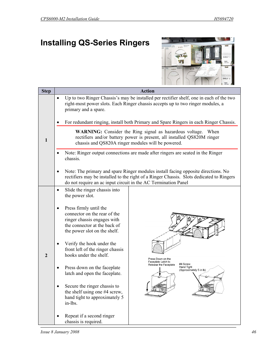Installing qs-series ringers | GE Industrial Solutions CPS6000-M2 User Manual | Page 46 / 134