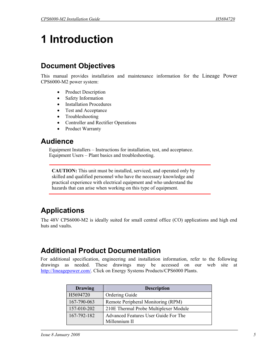 1 introduction, Document objectives, Additional product documentation | Audience, Applications | GE Industrial Solutions CPS6000-M2 User Manual | Page 5 / 134