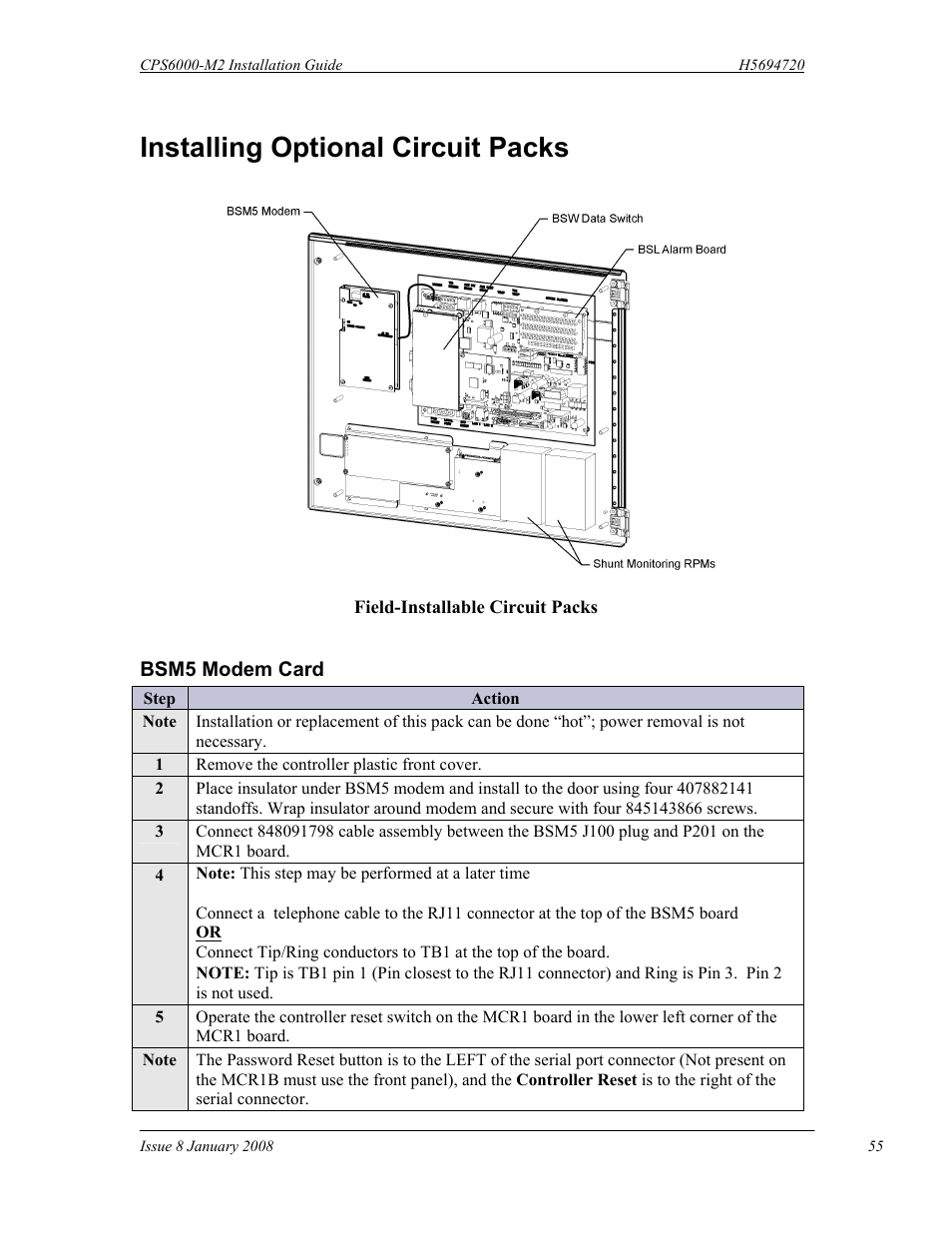 Installing optional circuit packs | GE Industrial Solutions CPS6000-M2 User Manual | Page 55 / 134