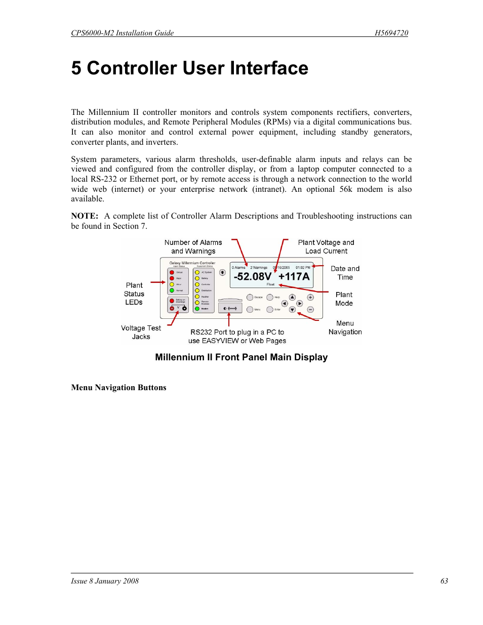 5 controller user interface | GE Industrial Solutions CPS6000-M2 User Manual | Page 63 / 134