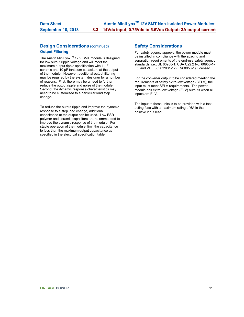 GE Industrial Solutions Austin Minilynx 12V SMT User Manual | Page 11 / 20