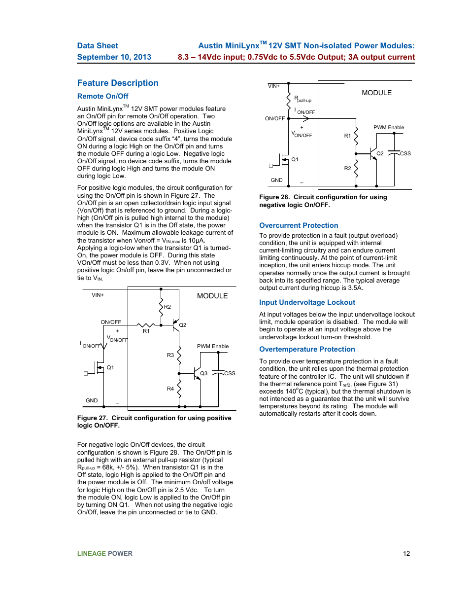 Feature description, Austin minilynx | GE Industrial Solutions Austin Minilynx 12V SMT User Manual | Page 12 / 20