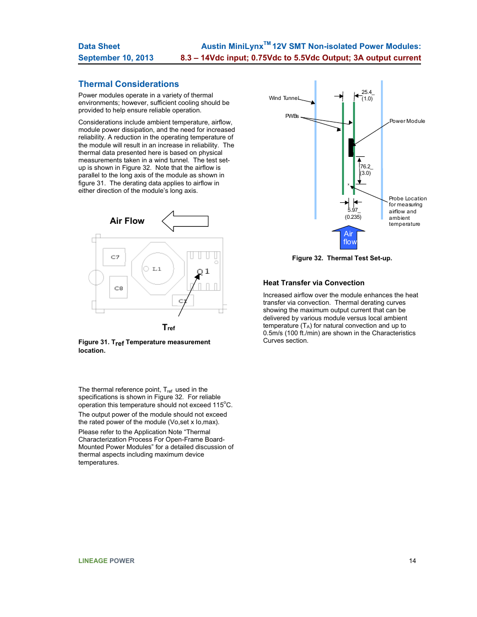 Thermal considerations, Air flow t | GE Industrial Solutions Austin Minilynx 12V SMT User Manual | Page 14 / 20
