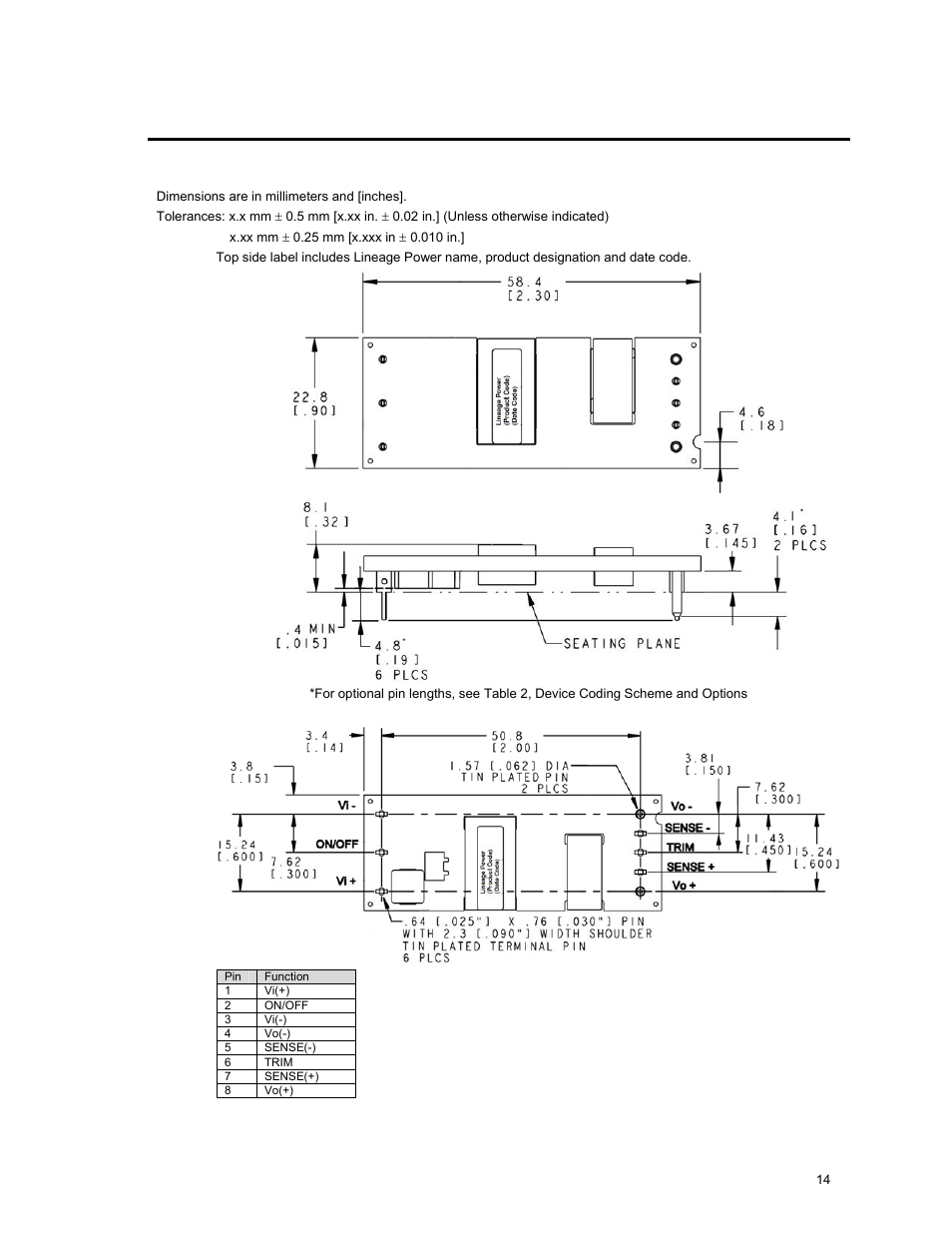 GE Industrial Solutions EVW020A0A Series (Eighth-Brick) User Manual | Page 14 / 19