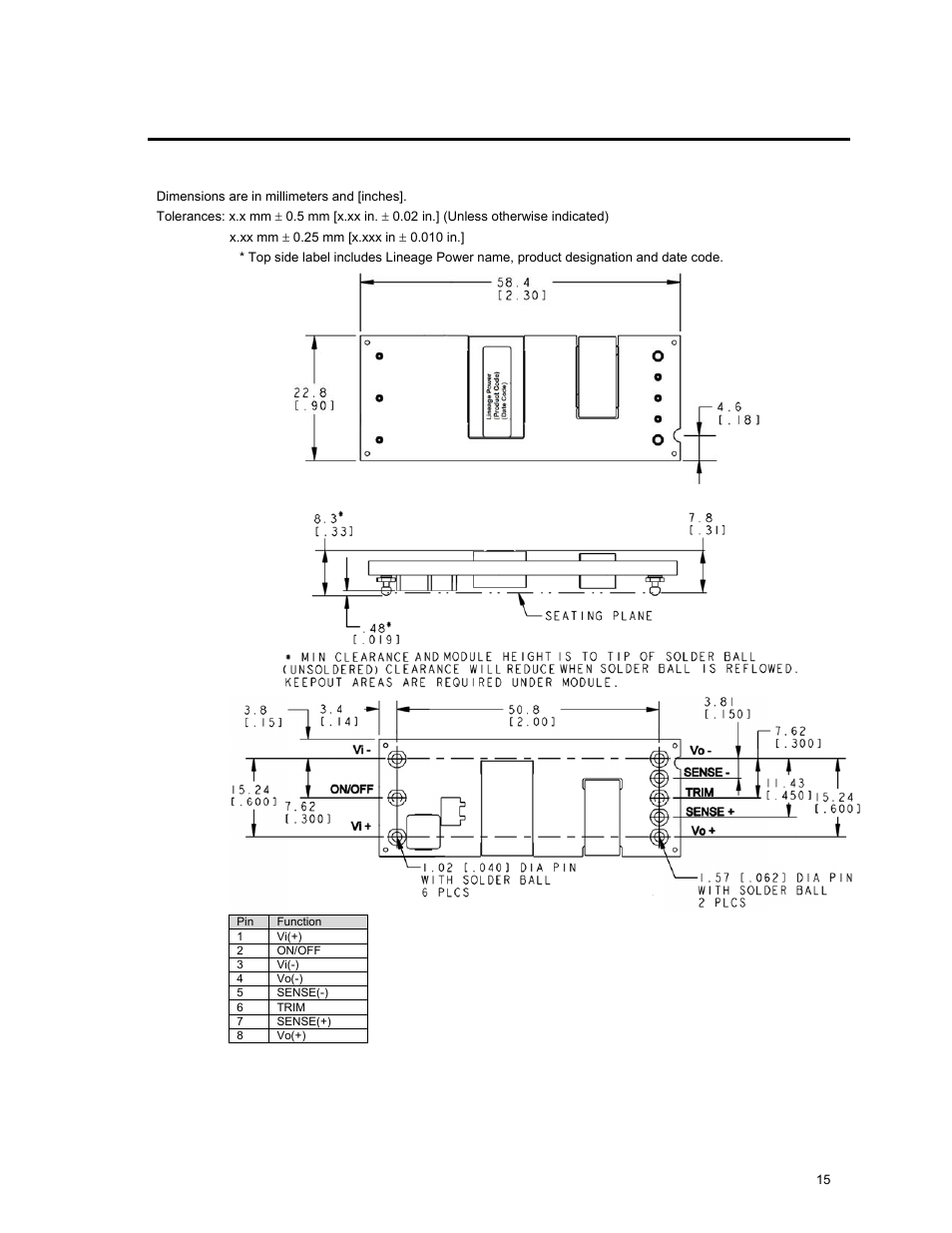 GE Industrial Solutions EVW020A0A Series (Eighth-Brick) User Manual | Page 15 / 19