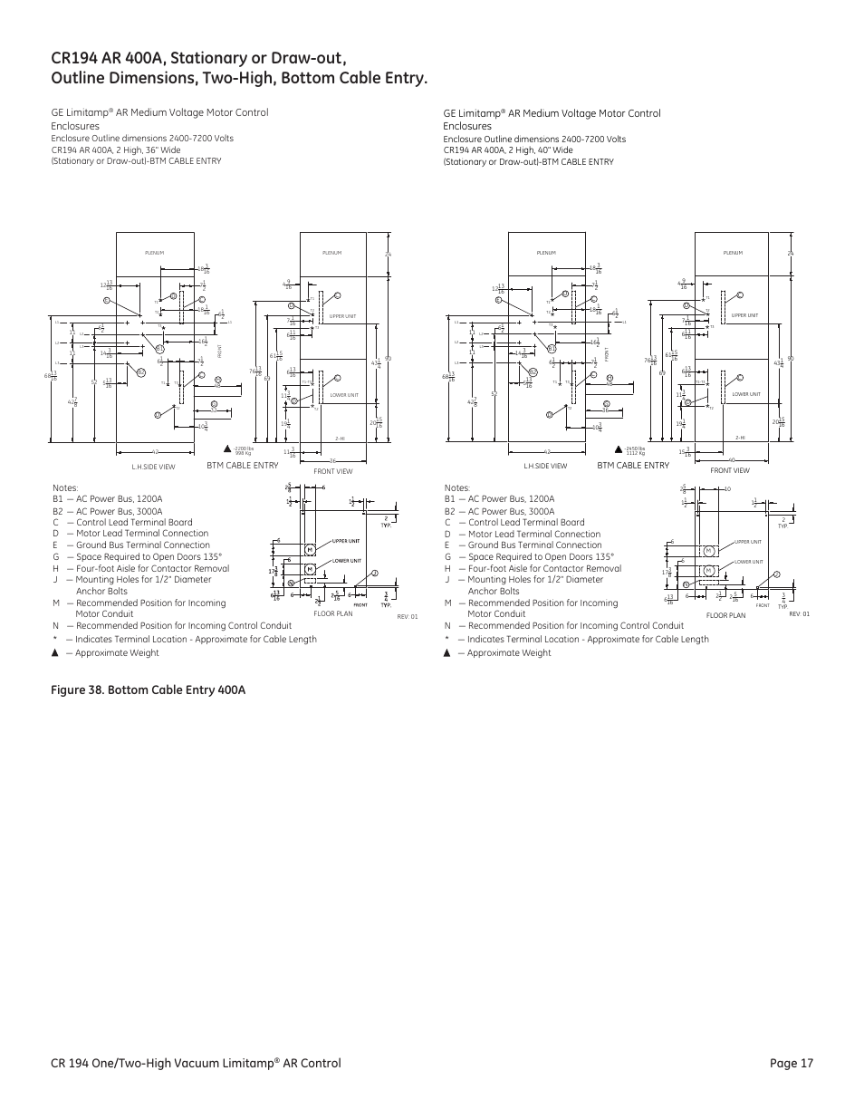 Cr 194 one/two-high vacuum limitamp, Ar control page 17, Ge limitamp | Ar medium voltage motor control enclosures | GE Industrial Solutions Limitamp AR User Manual | Page 17 / 20
