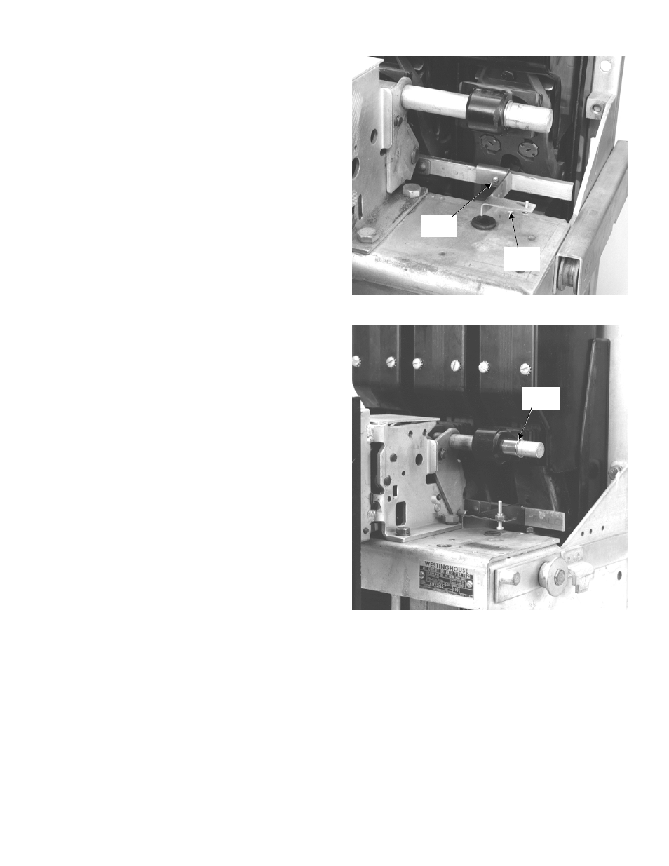 Ct alignment dowels installed on a db-25 breaker, Placing a ct into position on a db-50 breaker, Ct bolts inserted into a db-50 breaker back frame | Installing the trip paddle | GE Industrial Solutions ProTrip Conversion Kits DB-25, DBL-25, DB-50, DBL-50 User Manual | Page 11 / 22