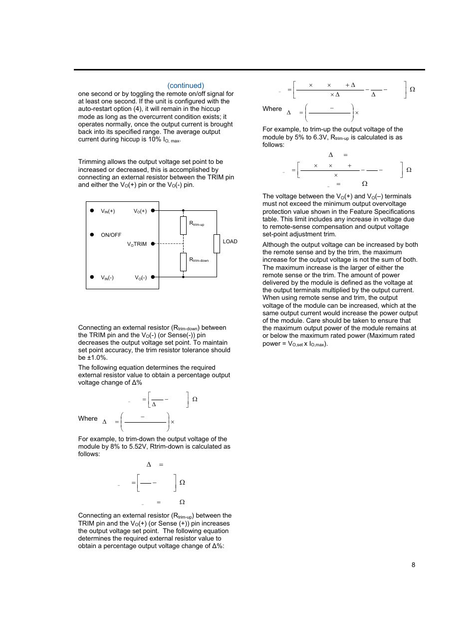 Feature descriptions | GE Industrial Solutions EVW020A0S6R0 Series (Eighth-Brick) User Manual | Page 8 / 19