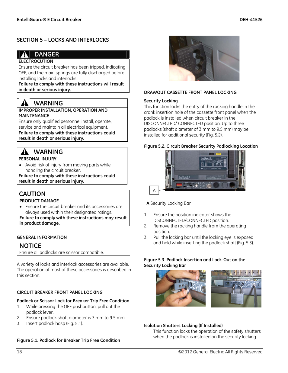 Danger, Warning, Caution | Notice | GE Industrial Solutions EntelliGuard E Circuit Breaker User Manual | Page 18 / 30