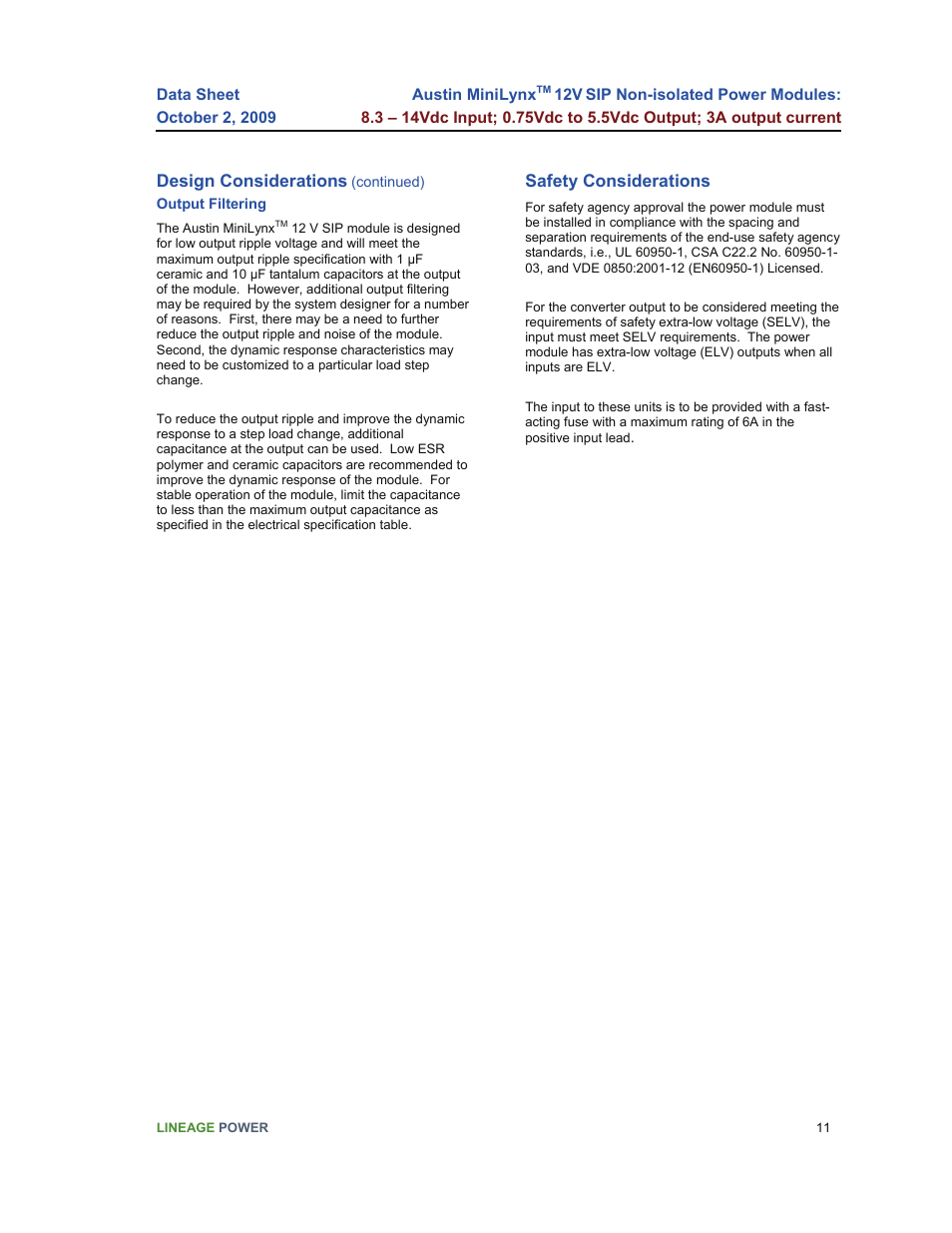 GE Industrial Solutions Austin Minilynx 12V SIP User Manual | Page 11 / 18