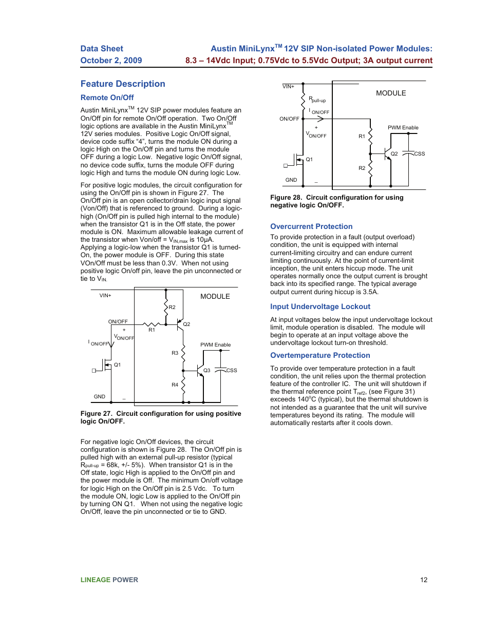 Feature description, Austin minilynx | GE Industrial Solutions Austin Minilynx 12V SIP User Manual | Page 12 / 18