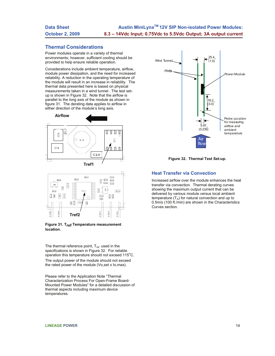 Thermal considerations | GE Industrial Solutions Austin Minilynx 12V SIP User Manual | Page 14 / 18