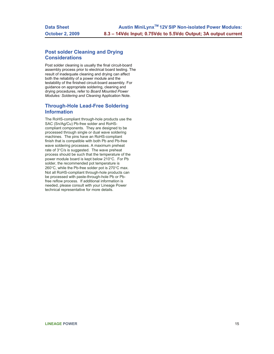 GE Industrial Solutions Austin Minilynx 12V SIP User Manual | Page 15 / 18