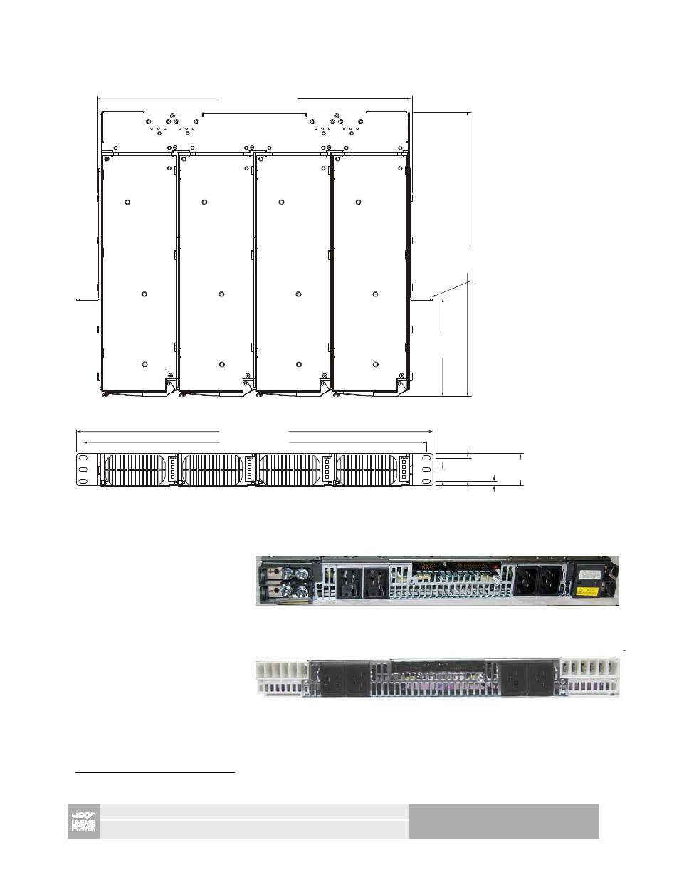 2 of 8, Package outline, Rear views | GE Industrial Solutions J85480S1, L20 – L29 Compact Power Line Shelves User Manual | Page 2 / 8