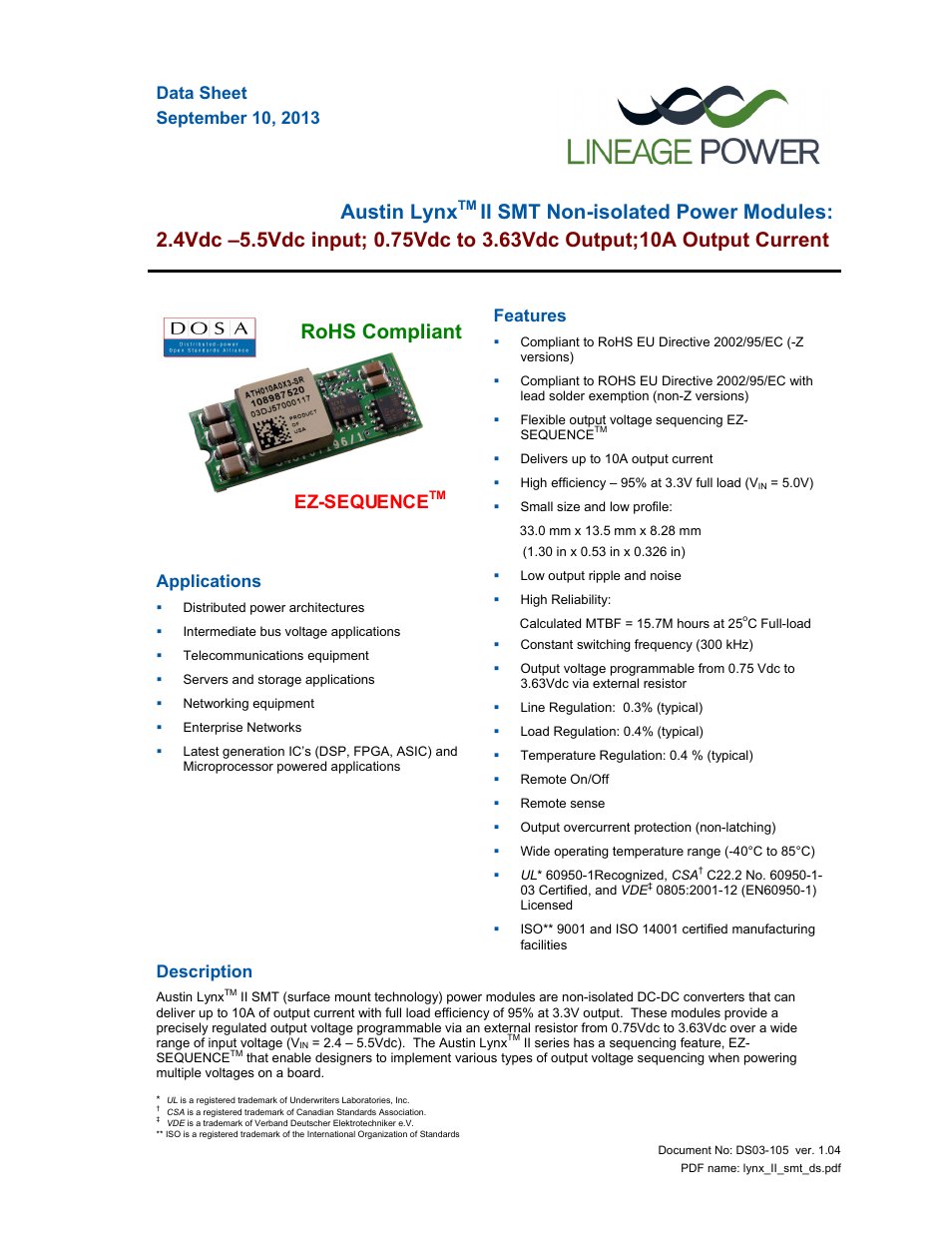 GE Industrial Solutions Austin Lynx II SMT User Manual | 21 pages