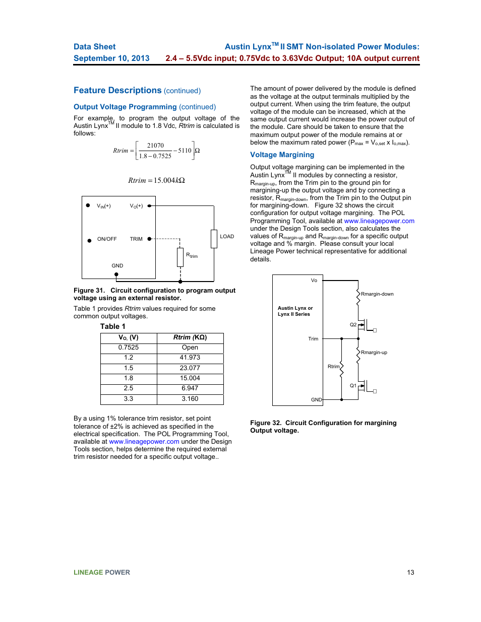 Feature descriptions | GE Industrial Solutions Austin Lynx II SMT User Manual | Page 13 / 21