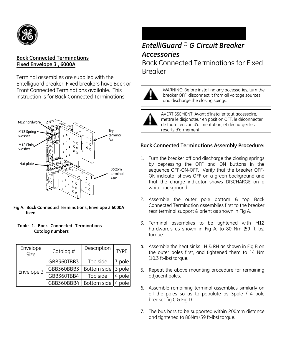 GE Industrial Solutions EntelliGuard G Back Connected Terminations Fixed Envelope 3 , 6000A User Manual | 3 pages
