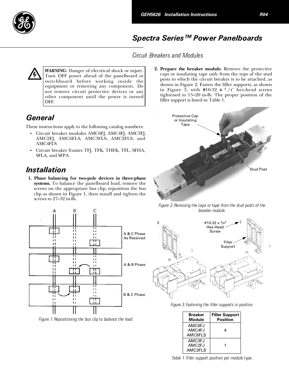 GE Industrial Solutions Spectra Series Power Panelboards AMC2FJ, AMC6FLS, AMC3FLS, AMC2FLS User Manual | 4 pages