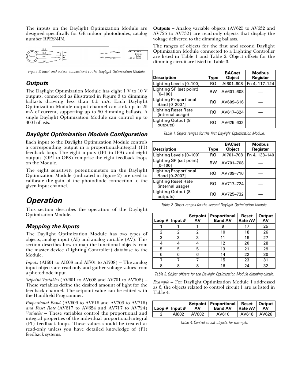 Operation, Outputs, Daylight optimization module configuration | Mapping the inputs | GE Industrial Solutions A Series Lighting Control Panelboards ASRGLCDOK User Manual | Page 3 / 4